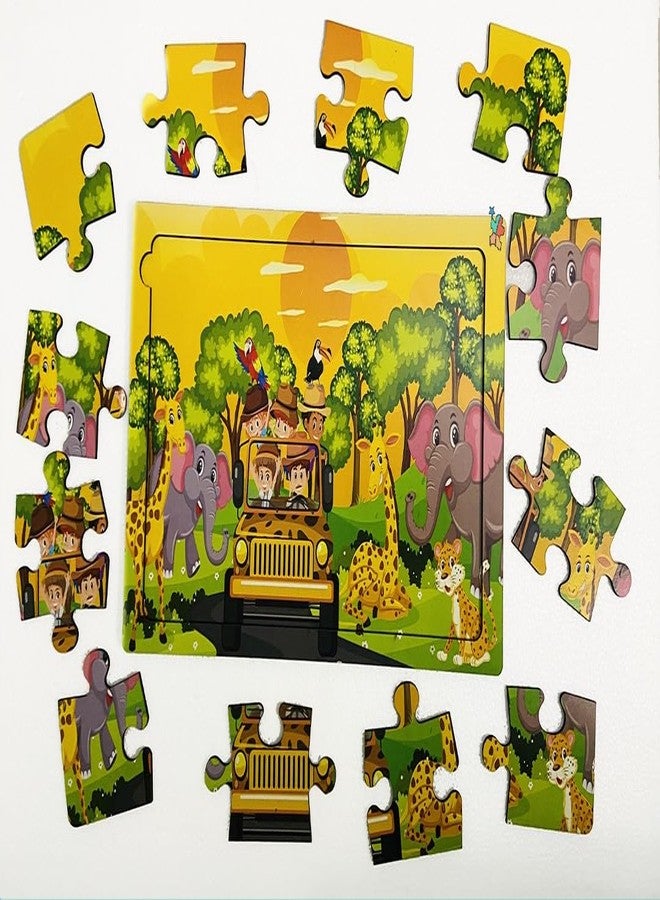 Khilonewale Kid's Jungle Safari/Wild Animals Wooden Jigsaw Puzzle: A Fun and Educational Toy Designed for Children (Ages 3-8). This Set Includes 12 Pieces and Creates a Jungle Safari Scene - Image 2